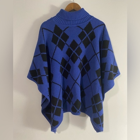 Lane Bryant - Blue Medium-Sleeve Argyle Poncho - Picture 8 of 11